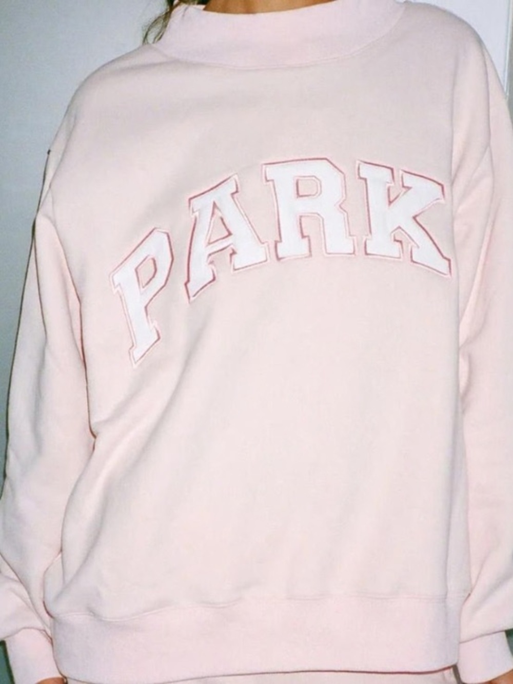 Parker Light Pink Crewneck Sweatshirt with 'PARK' Applique
